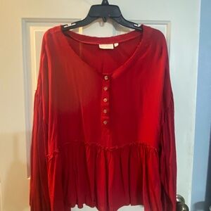 Baku Red Peasant Blouse